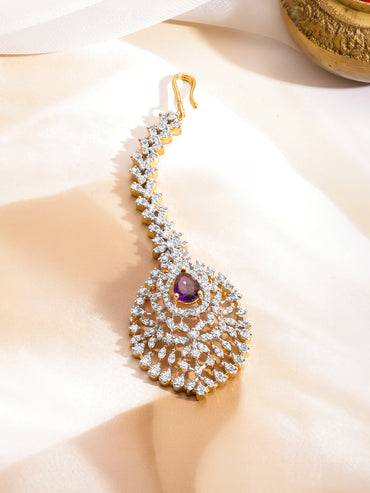 Rubans 22K Gold-Plated American Diamond & Cubic Zirconia Studded Maang Tikka