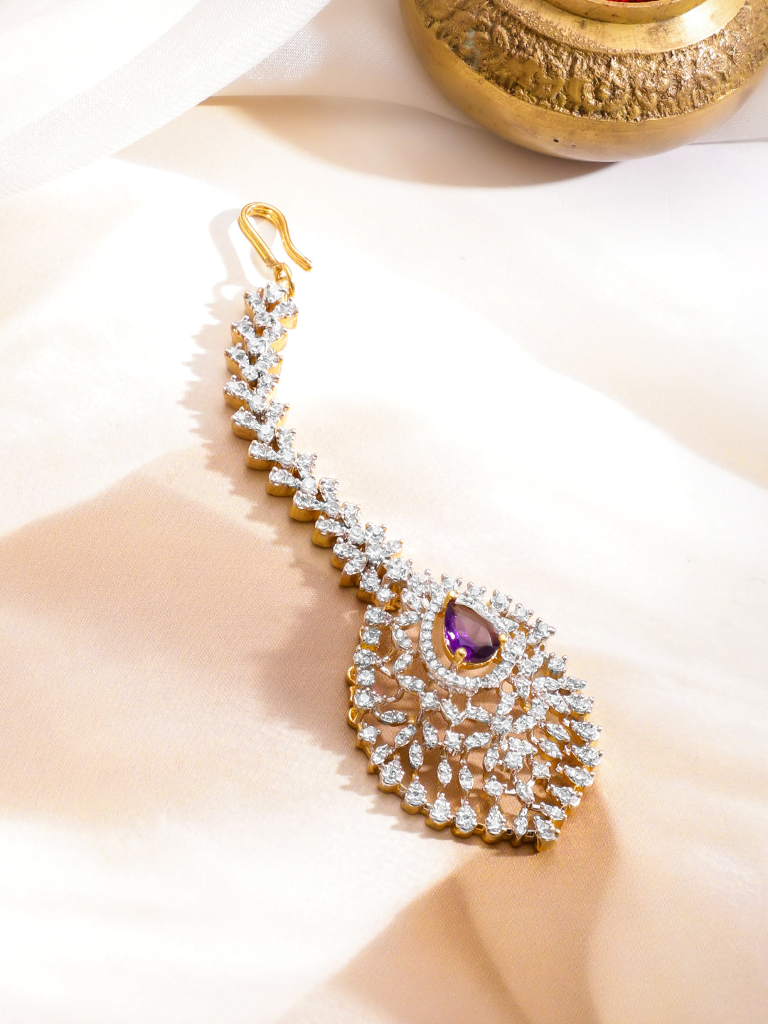 Rubans 22K Gold-Plated American Diamond & Cubic Zirconia Studded Maang Tikka