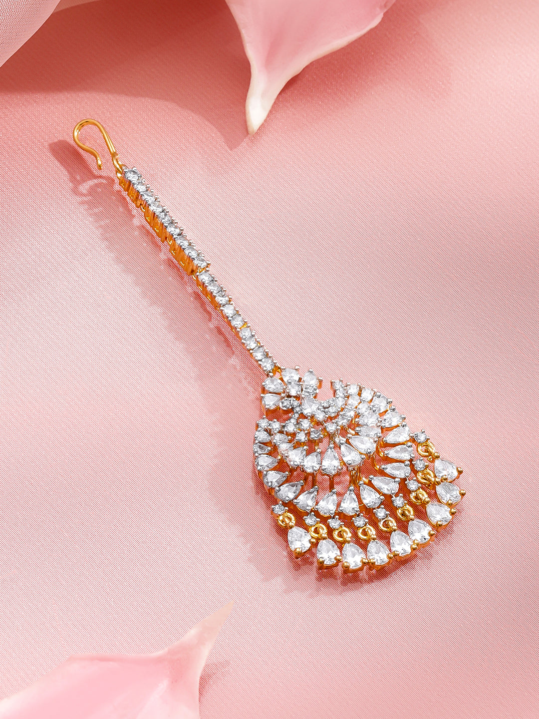 Rubans 22K Gold-Plated Zircon Studded Teardrop Shaped Maang Tikka