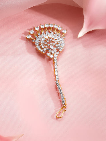 Rubans 22K Gold-Plated Zircon Studded Teardrop Shaped Maang Tikka