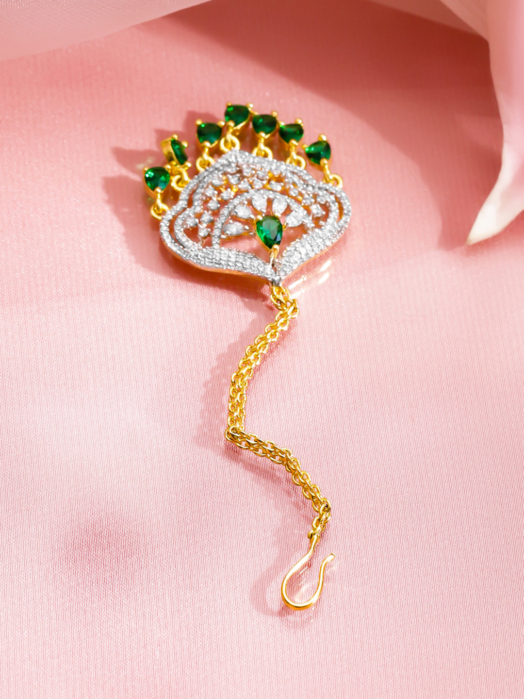 Rubans 22K Gold-Plated Zircon Studded Teardrop Shaped Maang Tikka