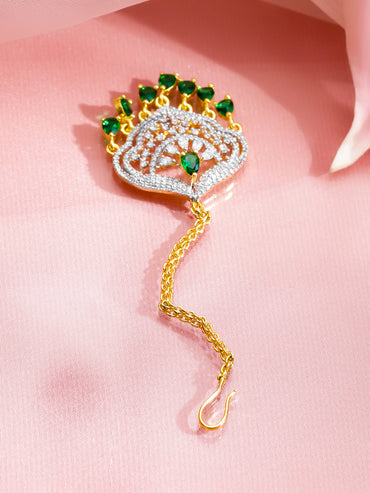 Rubans 22K Gold-Plated Zircon Studded Teardrop Shaped Maang Tikka