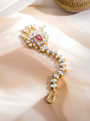 American Diamond Zirconia Red Studded Maangtikka