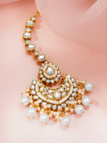 White Kundan Pearl Drop Maangtikka