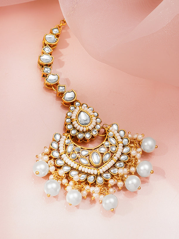 White Kundan Pearl Drop Maangtikka