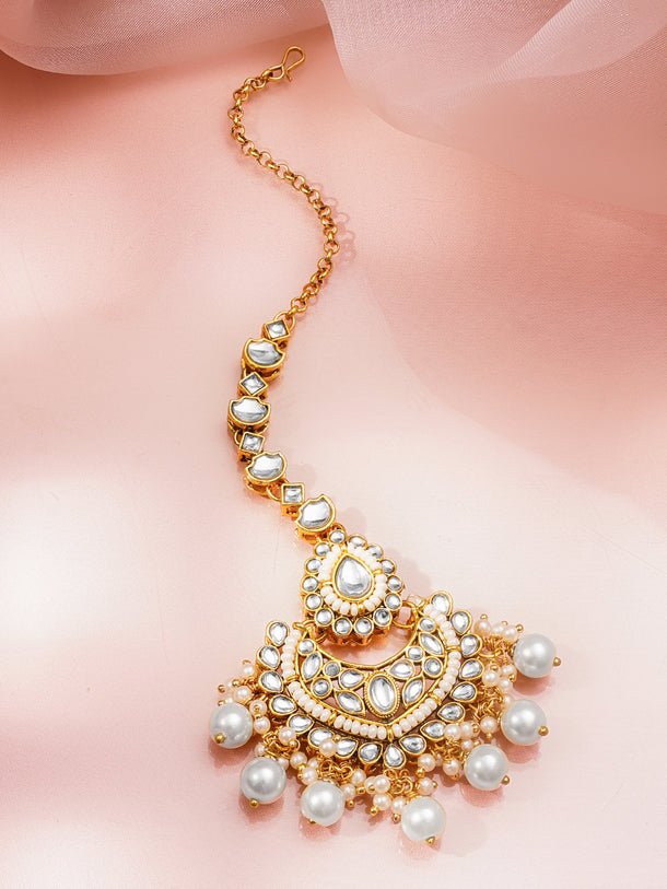White Kundan Pearl Drop Maangtikka