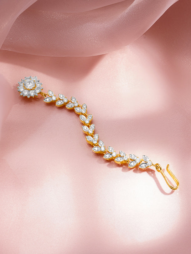 Rubans 18K Gold Plated Brass Cascading Cubic Zirconia Floral Drop Maangtikka