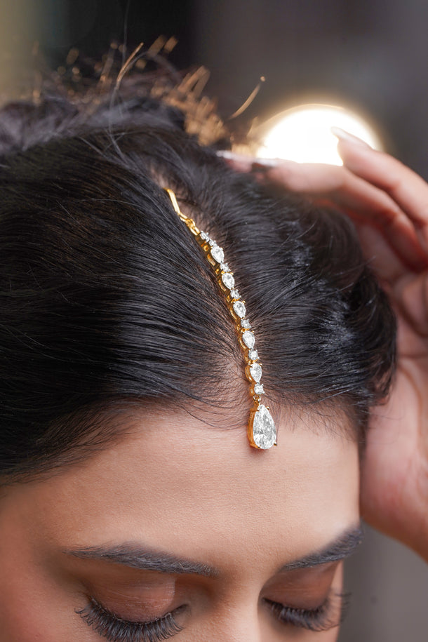 Festive Glow American Diamond Teardrop Maangtikka