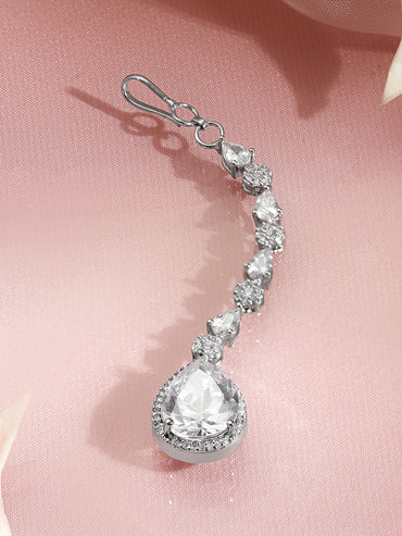 Rubans Rhodium Plated Brass White American Diamond Teardrop Maangtikka
