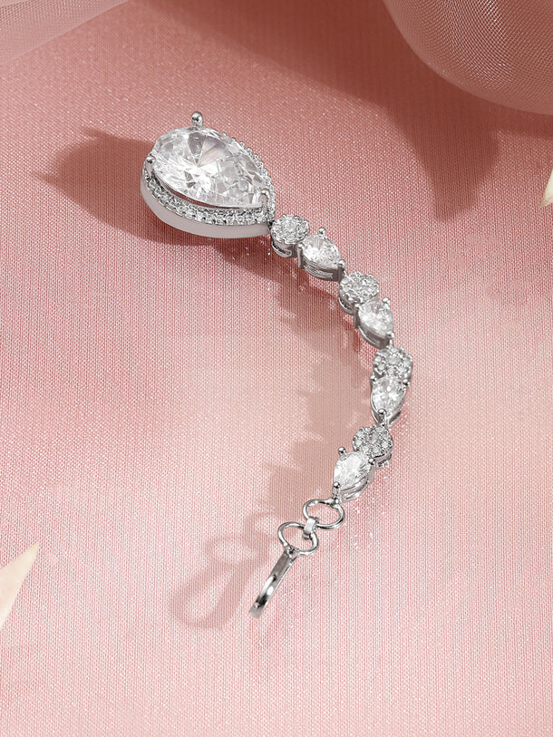 Rubans Rhodium Plated Brass White American Diamond Teardrop Maangtikka