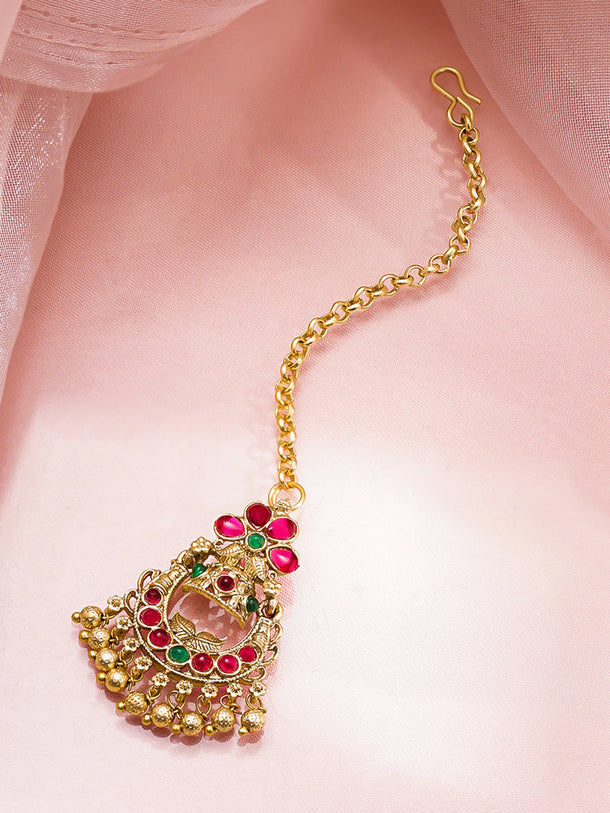 Traditional Ruby Green Maangtikka