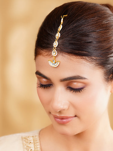 Kundan Pearl Crescent Festive Maangtikka