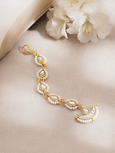 Kundan Pearl Crescent Festive Maangtikka
