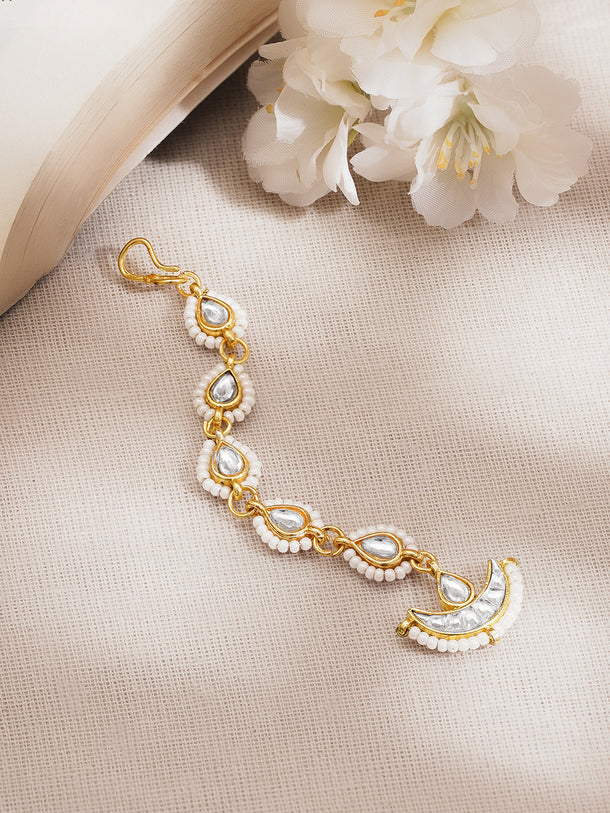 Kundan Pearl Crescent Festive Maangtikka