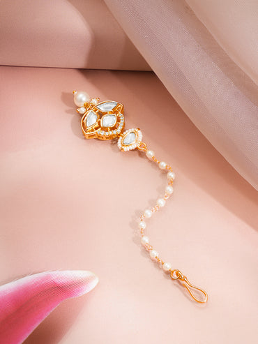 Gold Kundan Pearl Maang Tikka