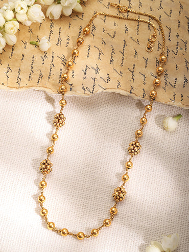 Gold Beaded Long Necklace