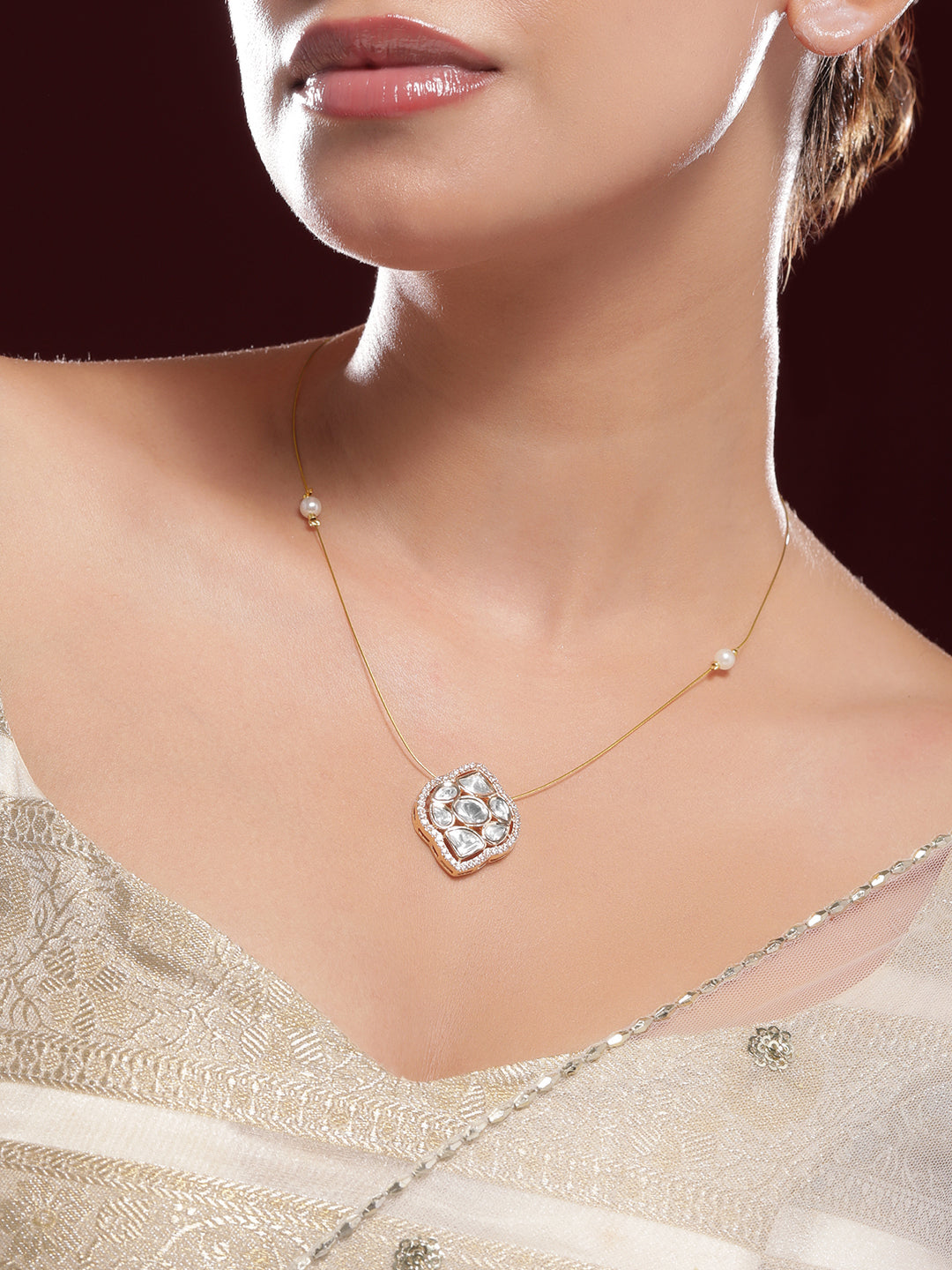 Alluring American Diamond Zirconia & Kundan Studded Pendant Necklace