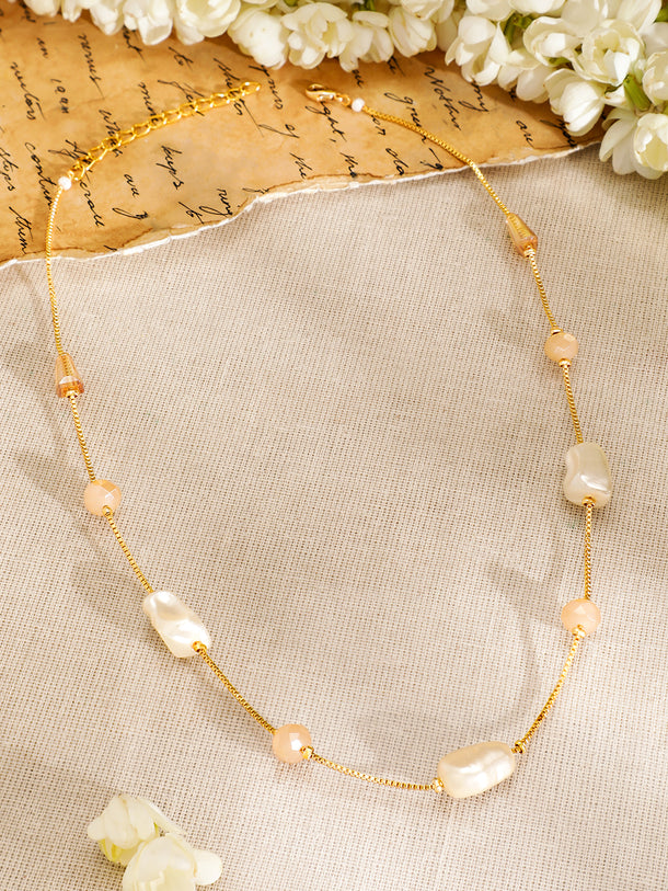 Gold Toned Necklace With Beads Work