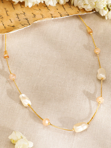 Gold Toned Necklace With Beads Work