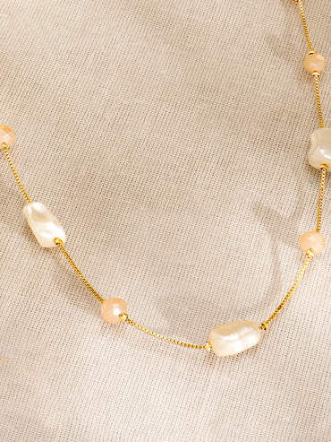 Gold Toned Necklace With Beads Work