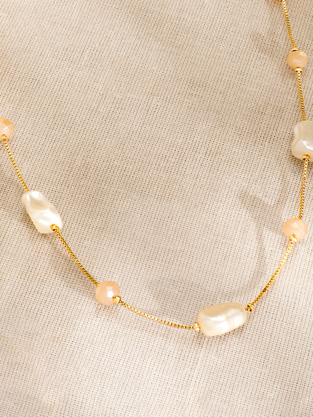 Gold Toned Necklace With Beads Work