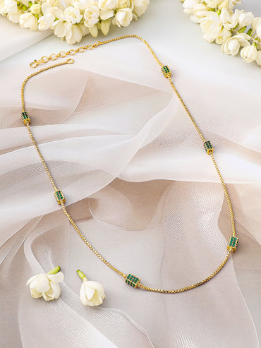 Emerald Green Beaded Gold Plated Necklace Chain
