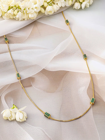 Emerald Green Beaded Gold Plated Necklace Chain