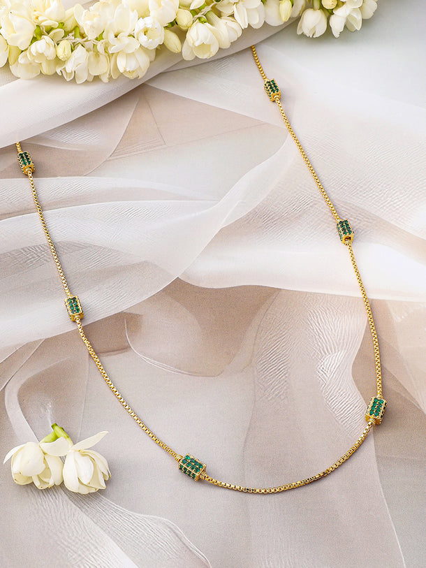 Emerald Green Beaded Gold Plated Necklace Chain