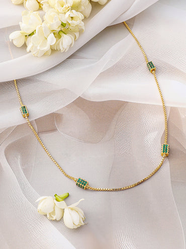 Emerald Green Beaded Gold Plated Necklace Chain