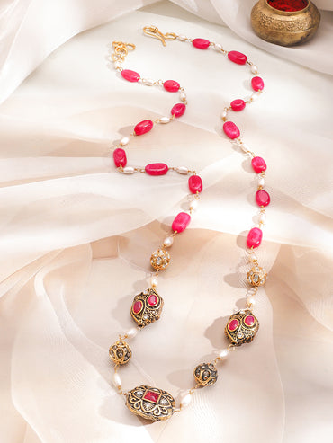 Luxuriously Beaded with Red Stones & Pearls Necklace