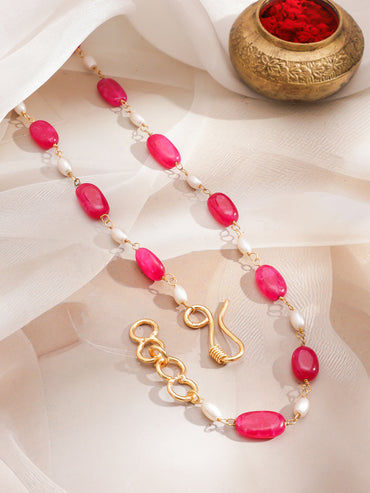 Red & Pearl Beaded Long Necklace Set