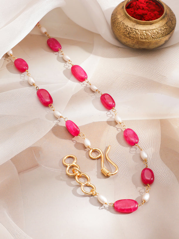 Red & Pearl Beaded Long Necklace Set