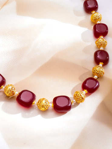 Ruby & Gold Beaded Necklace