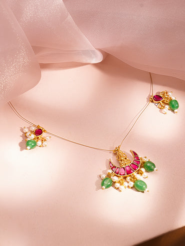 Festive Ruby Pearl Temple Necklace