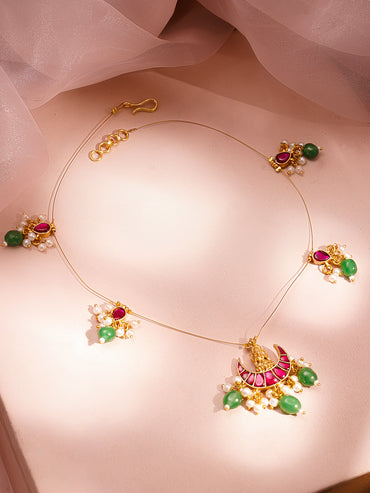 Festive Ruby Pearl Temple Necklace