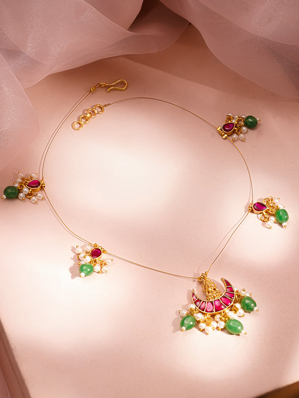 Festive Ruby Pearl Temple Necklace