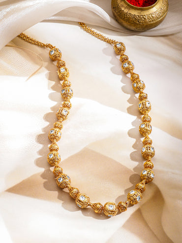White Studded Traditional Gold Beaded Necklace