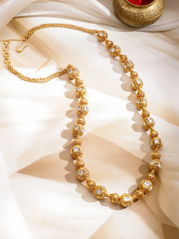 White Studded Traditional Gold Beaded Necklace
