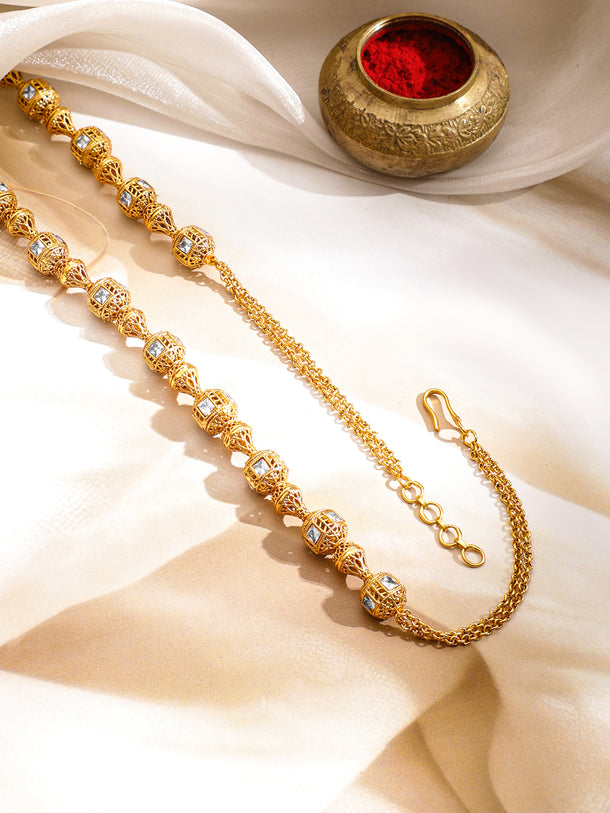White Studded Traditional Gold Beaded Necklace