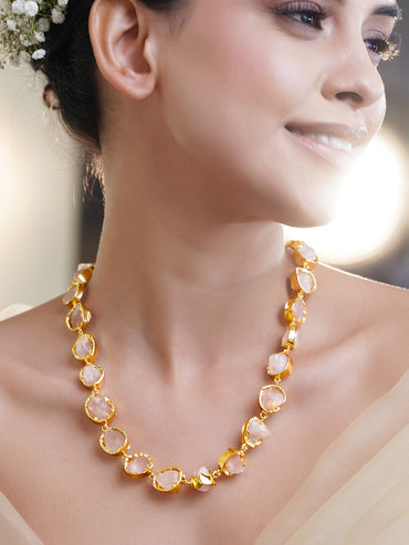 Pink Crystal Gold Toned Necklace