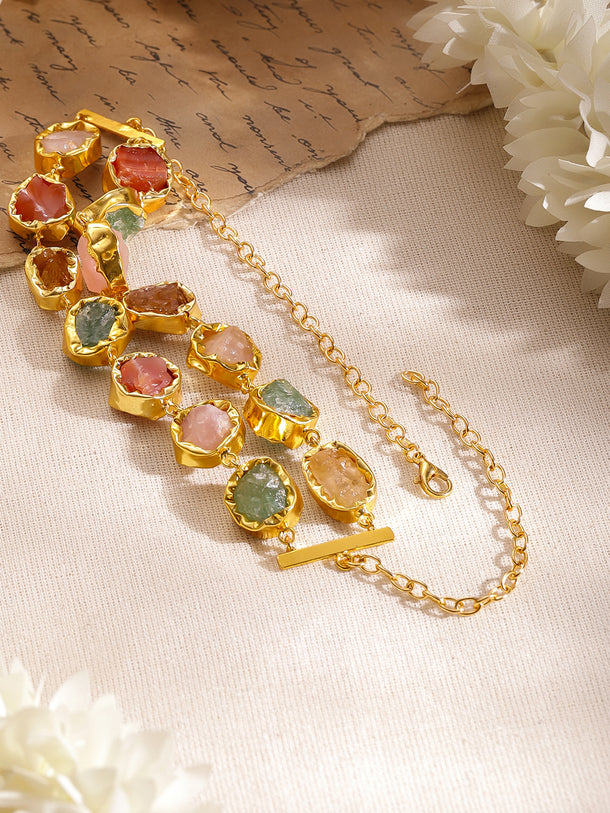 Multicolor Crystal Layered Gold Necklace