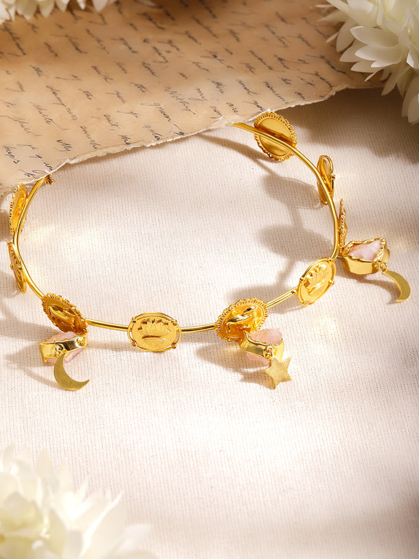 Multi Charm Pink Studded Gold Choker