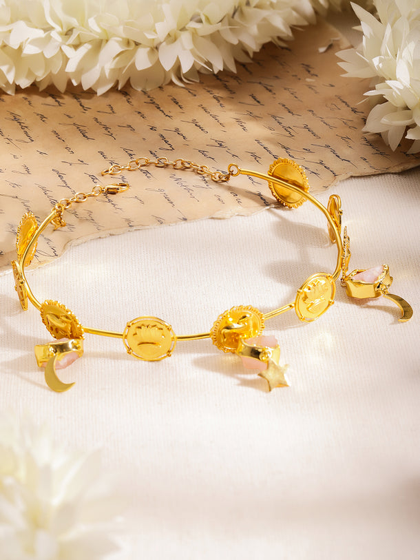 Multi Charm Pink Studded Gold Choker