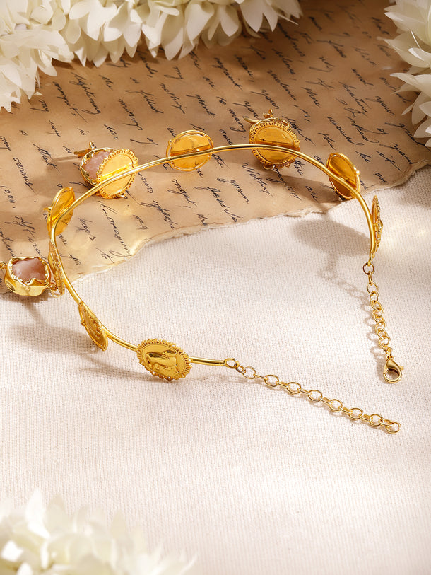 Multi Charm Pink Studded Gold Choker