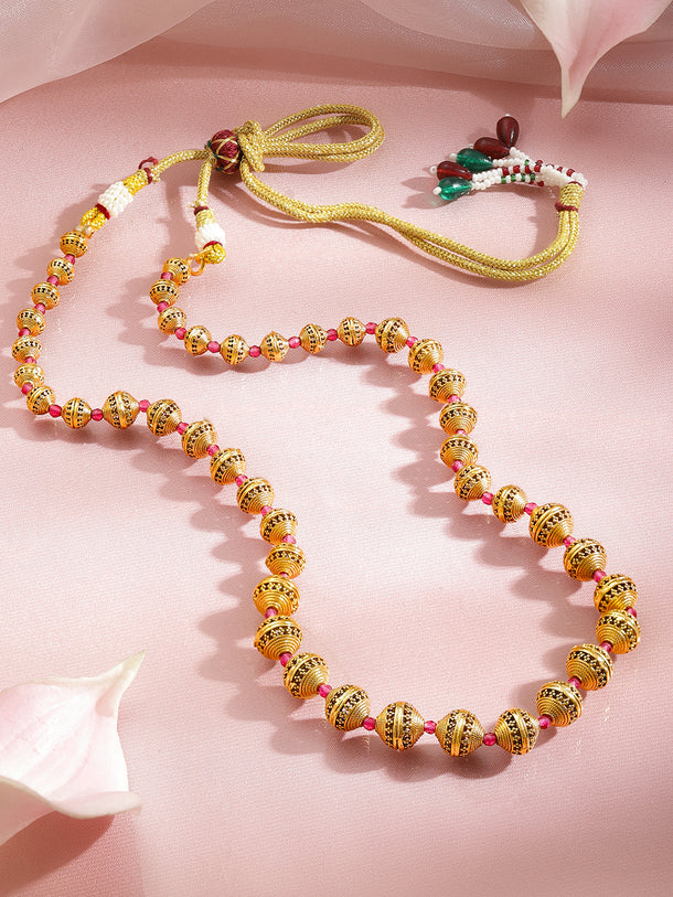 Rubans 18K Gold Plated Brass Golden Beaded Necklace
