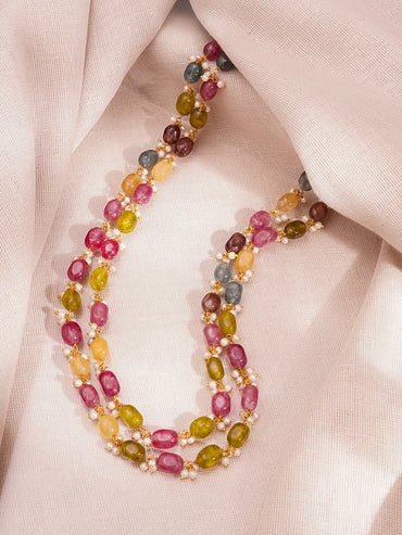 Gold Plated Brass Multicolour Semi Precious Beaded Double Layer Necklace