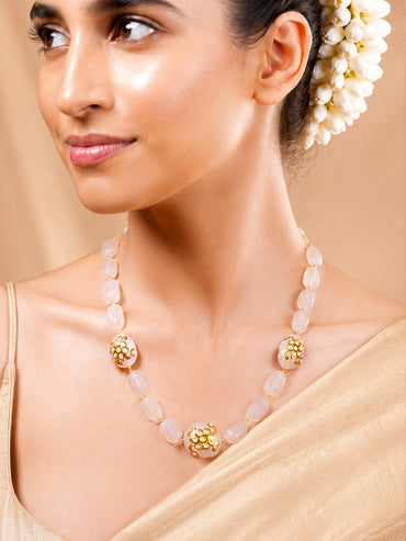 Women Crystal Floral Moonstone Inspired Statement Beaded Necklace