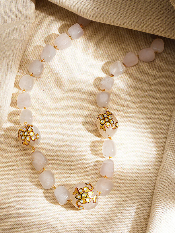 Women Crystal Floral Moonstone Inspired Statement Beaded Necklace