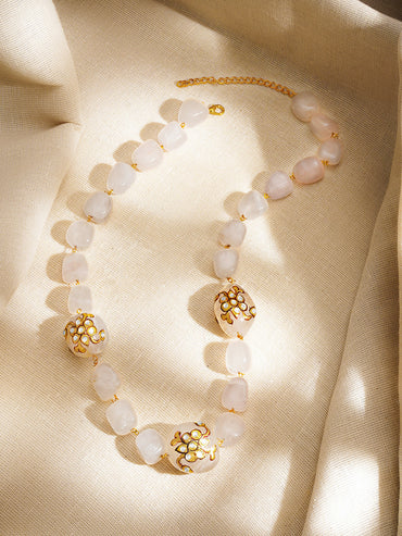 Women Crystal Floral Moonstone Inspired Statement Beaded Necklace
