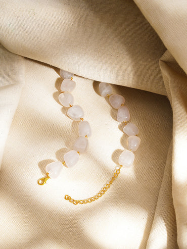 Women Crystal Floral Moonstone Inspired Statement Beaded Necklace